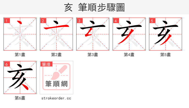 亥 的笔顺分步演示
