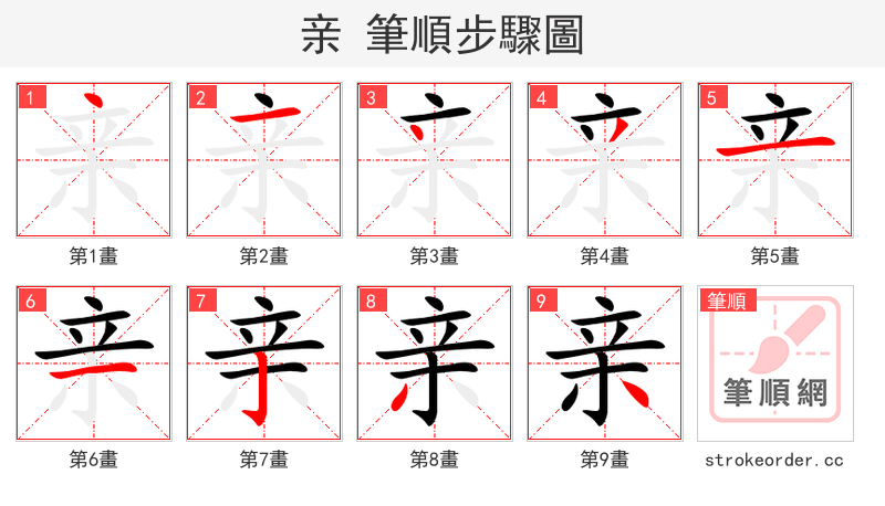 亲 的笔顺分步演示