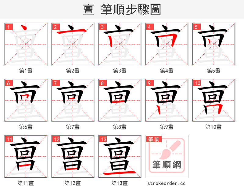 亶 的笔顺分步演示