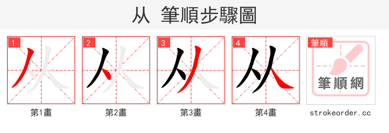 从 的笔顺分步演示