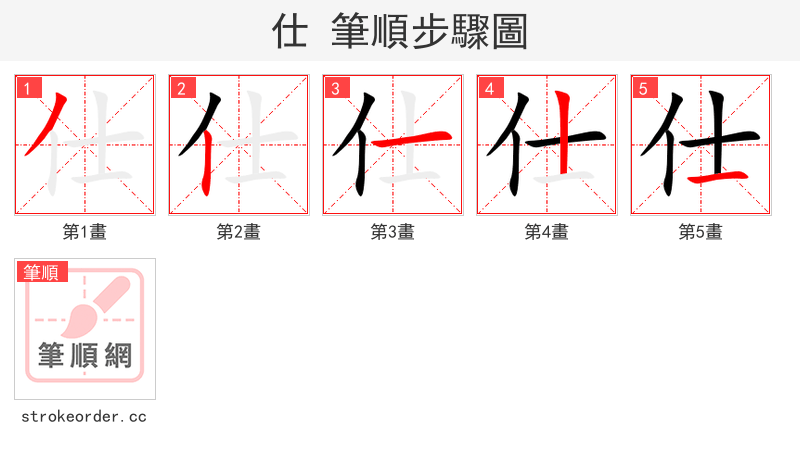 仕 的笔顺分步演示