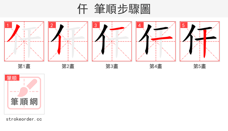 仠 的笔顺分步演示