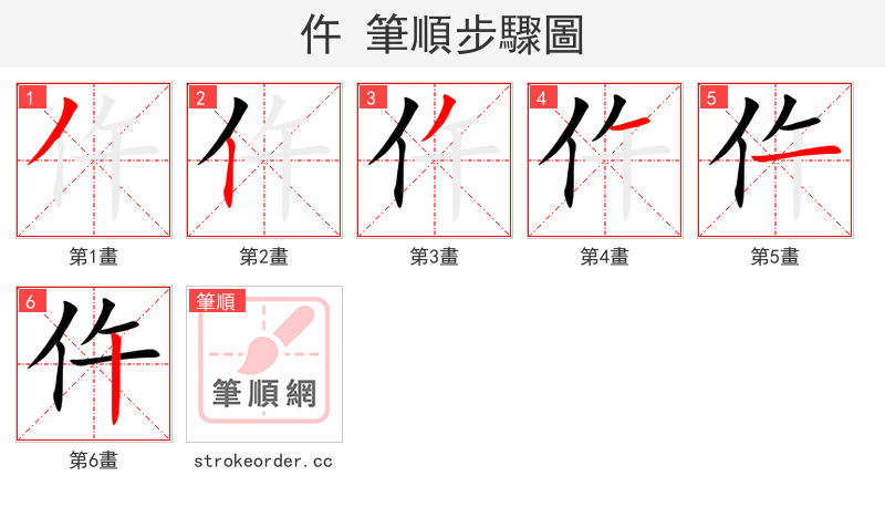 仵 的笔顺分步演示