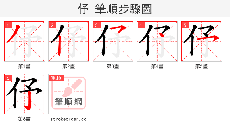 伃 的笔顺分步演示