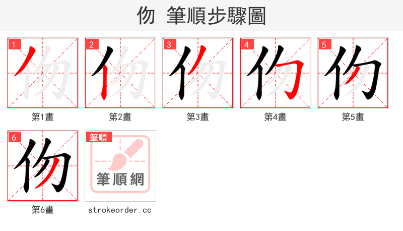 伆 的笔顺分步演示