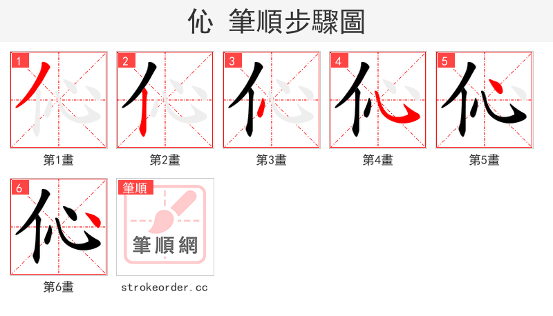 伈 的笔顺分步演示