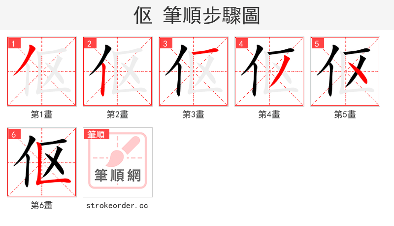 伛 的笔顺分步演示