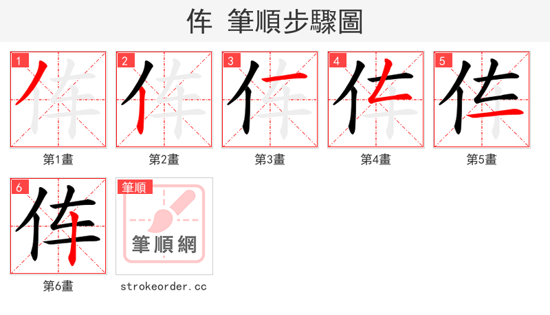 伡 的笔顺分步演示