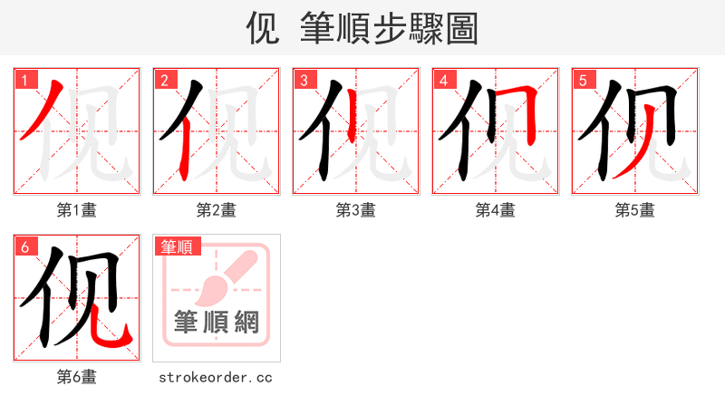 伣 的笔顺分步演示