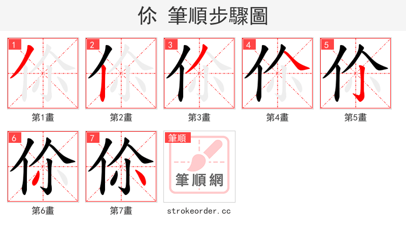 伱 的笔顺分步演示