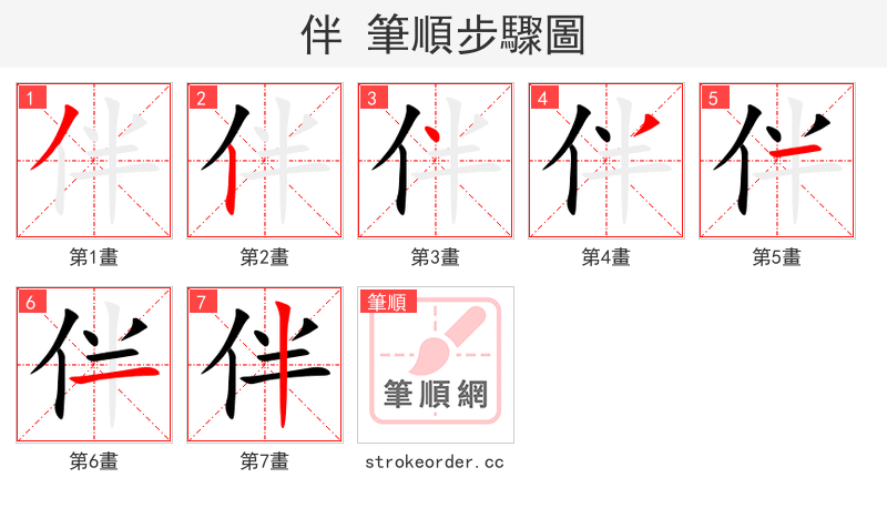 伴 的笔顺分步演示