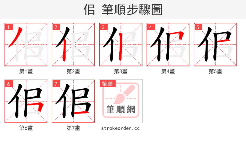 佀 的笔顺分步演示