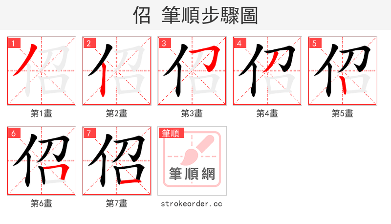 佋 的笔顺分步演示