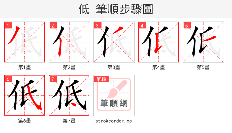 低 的笔顺分步演示