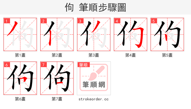 佝 的笔顺分步演示