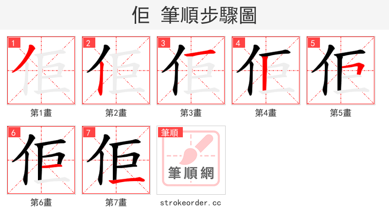 佢 的笔顺分步演示