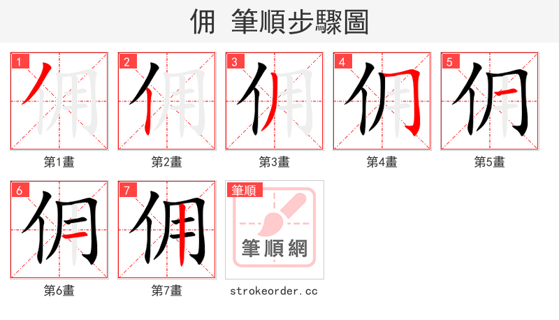佣 的笔顺分步演示
