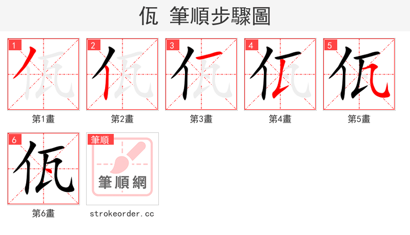 佤 的笔顺分步演示