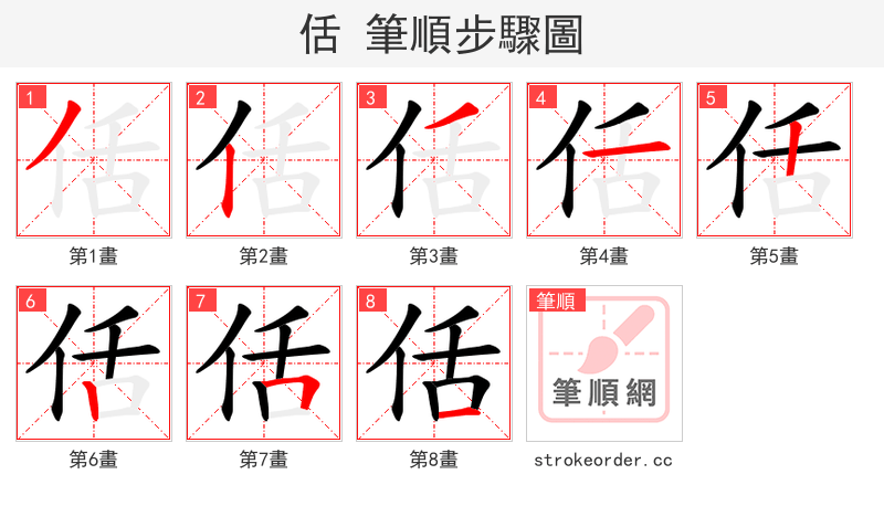 佸 的笔顺分步演示
