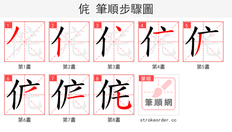 侂 的笔顺分步演示