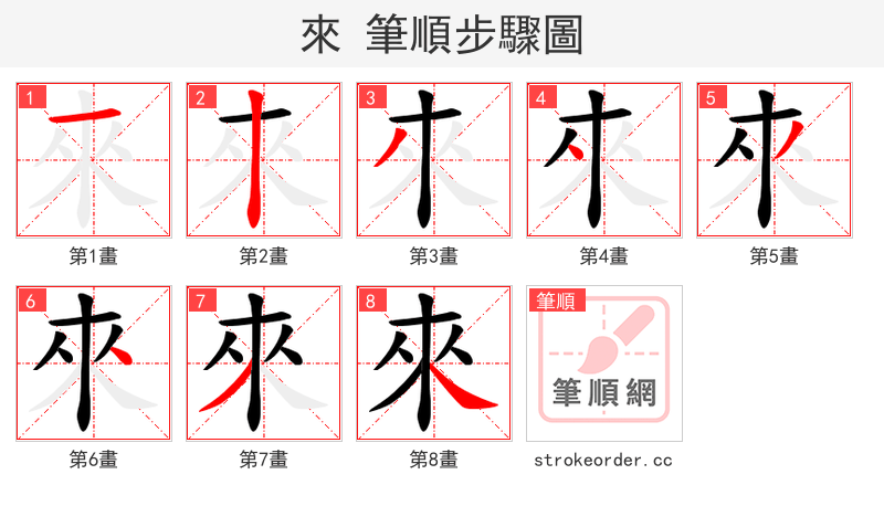 來 的笔顺分步演示