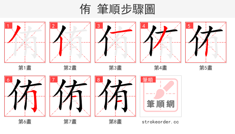侑 的笔顺分步演示