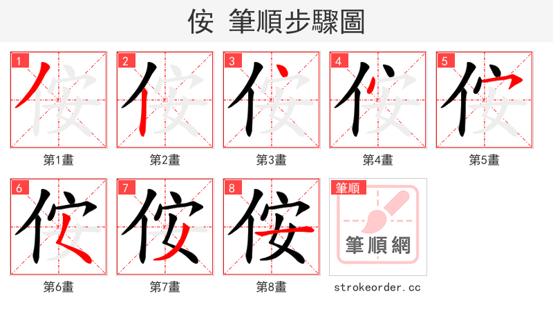 侒 的笔顺分步演示