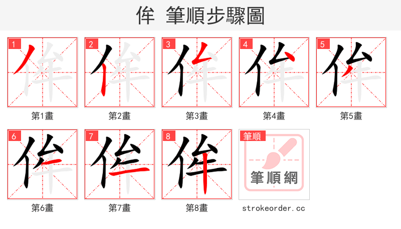 侔 的笔顺分步演示