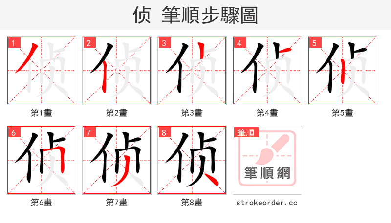 侦 的笔顺分步演示