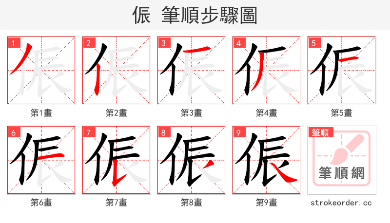 侲 的笔顺分步演示