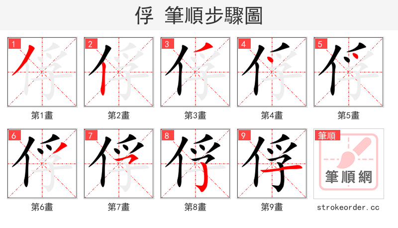 俘 的笔顺分步演示