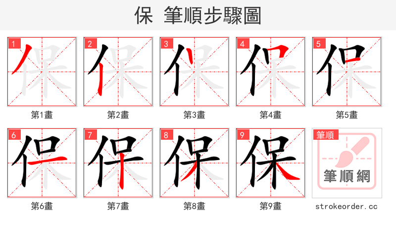 保 的笔顺分步演示