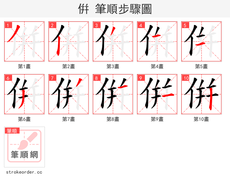 倂 的笔顺分步演示