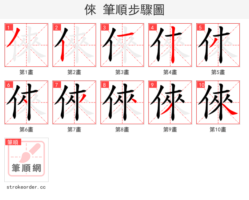 倈 的笔顺分步演示