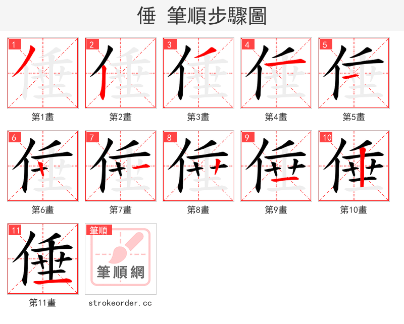 倕 的笔顺分步演示