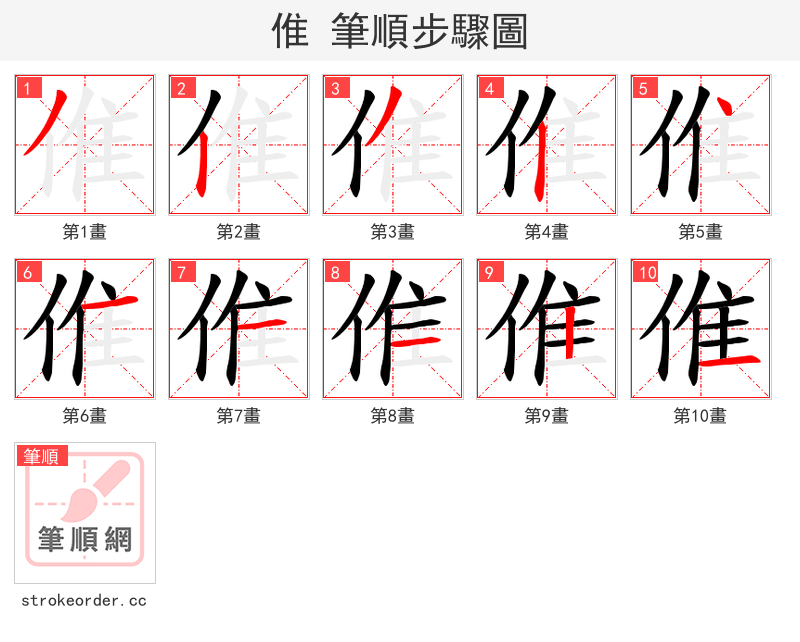 倠 的笔顺分步演示