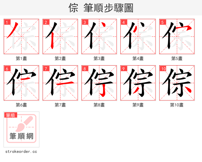 倧 的笔顺分步演示
