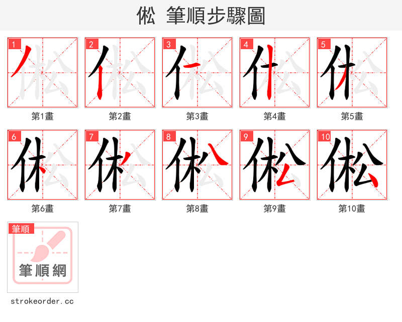 倯 的笔顺分步演示