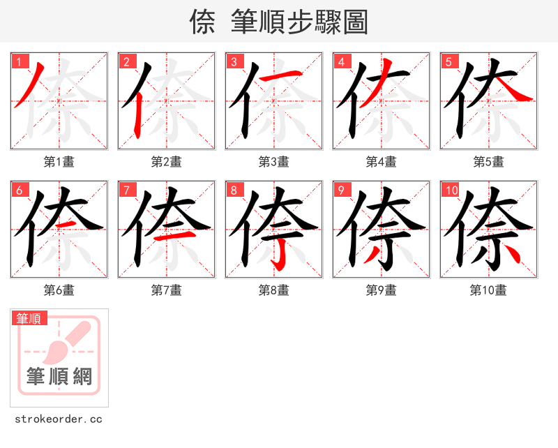 倷 的笔顺分步演示