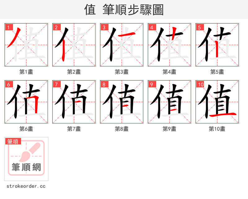 值 的笔顺分步演示