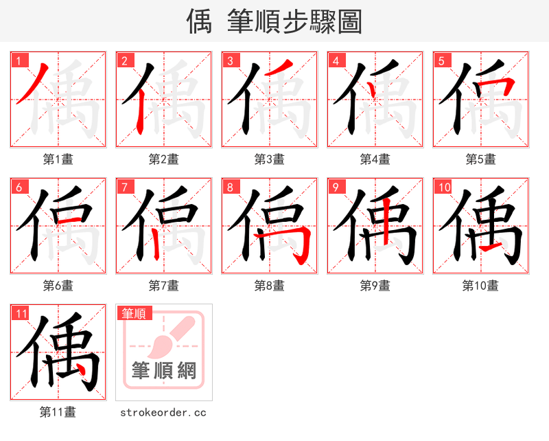 偊 的笔顺分步演示