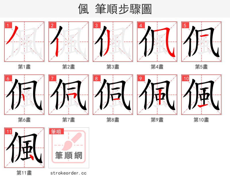 偑 的笔顺分步演示