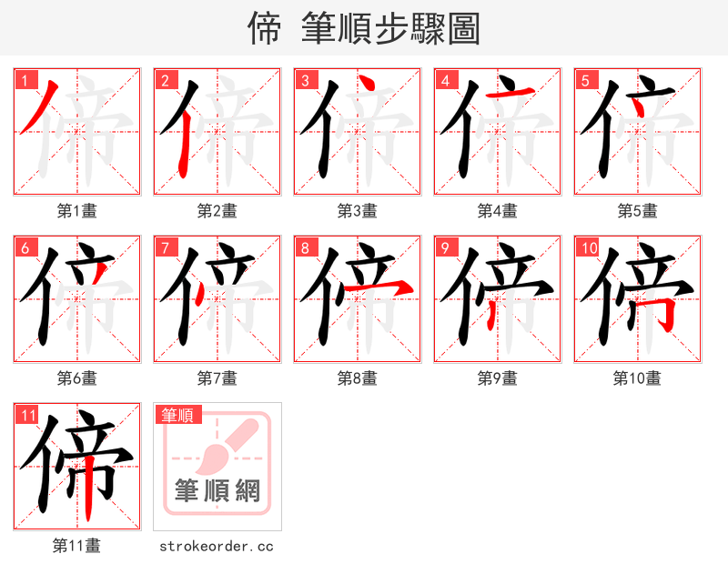 偙 的笔顺分步演示