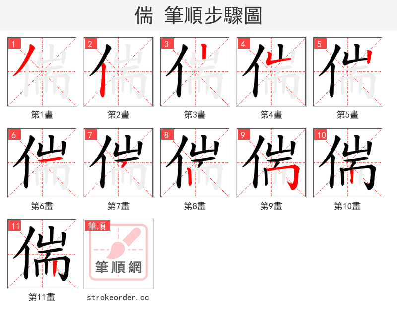 偳 的笔顺分步演示