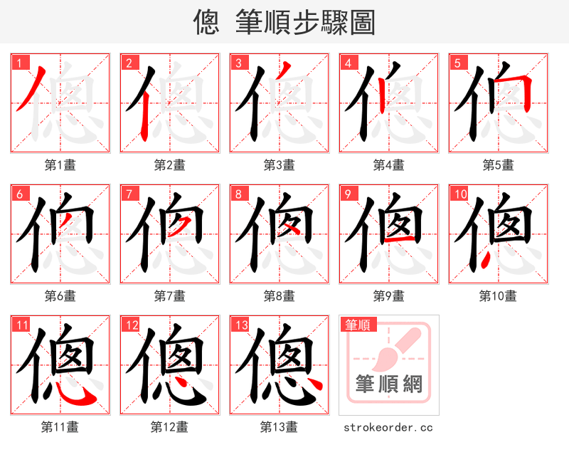 傯 的笔顺分步演示