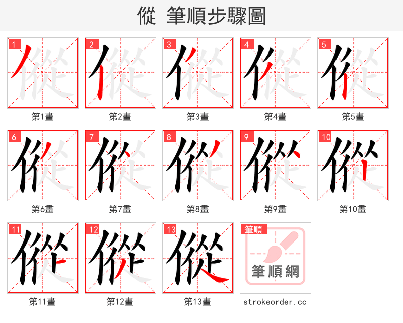 傱 的笔顺分步演示