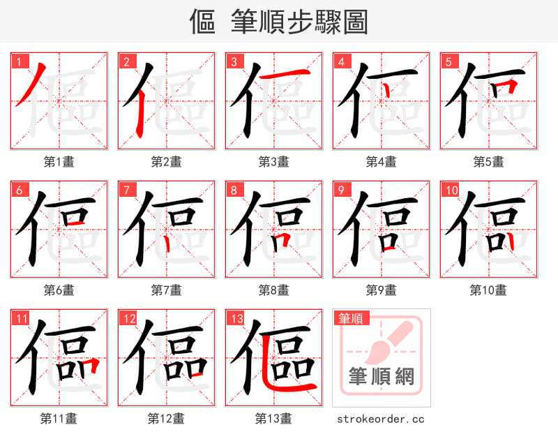 傴 的笔顺分步演示