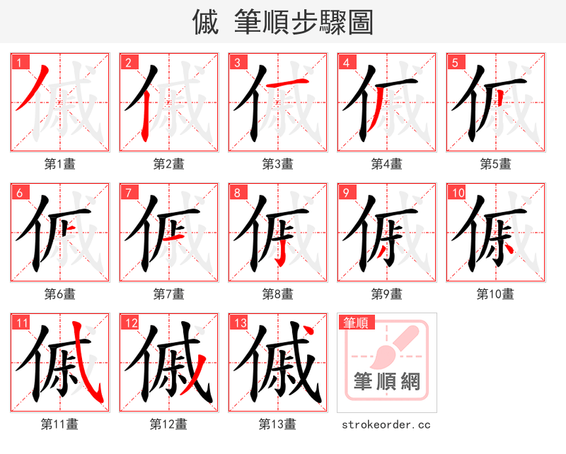 傶 的笔顺分步演示