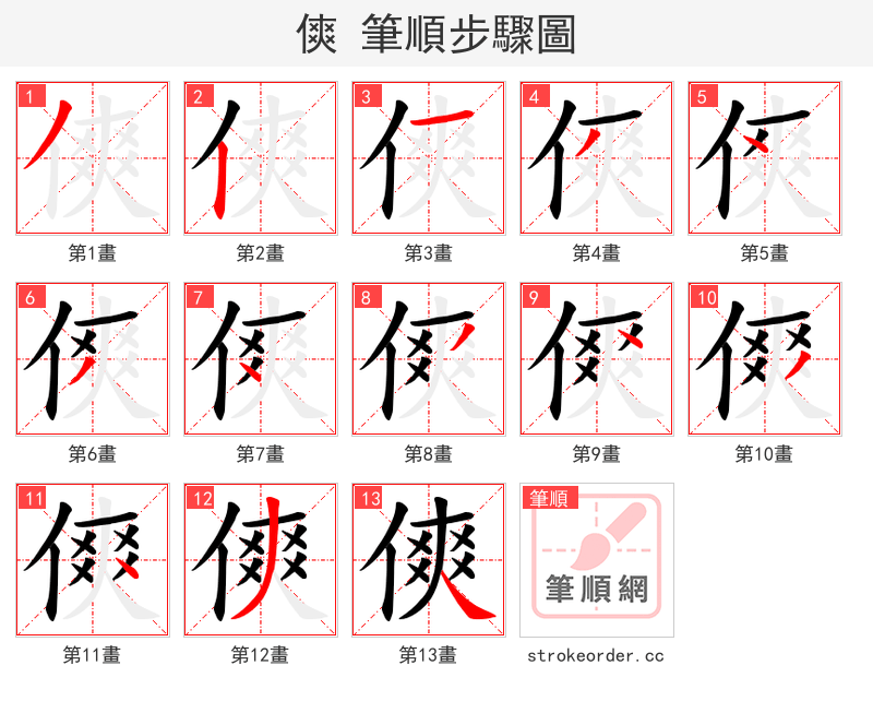 傸 的笔顺分步演示