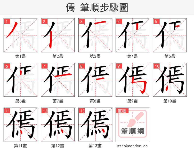 傿 的笔顺分步演示